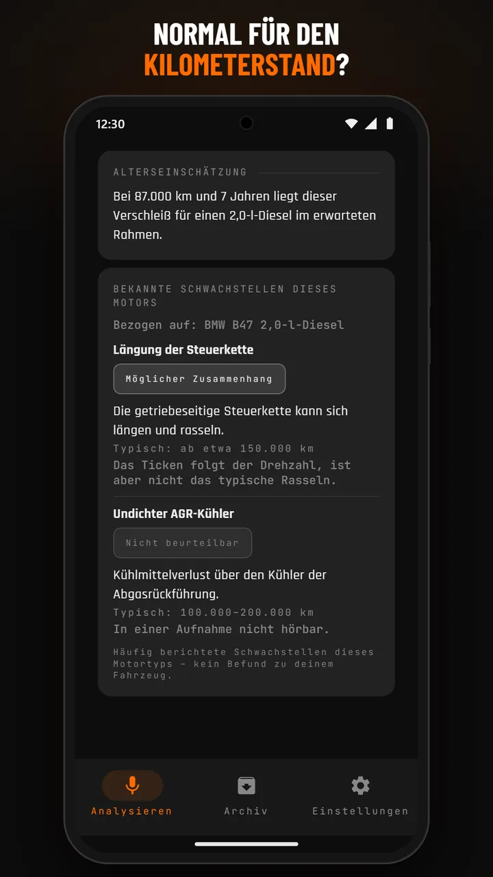 Ergebnis mit Verschleiß-Details