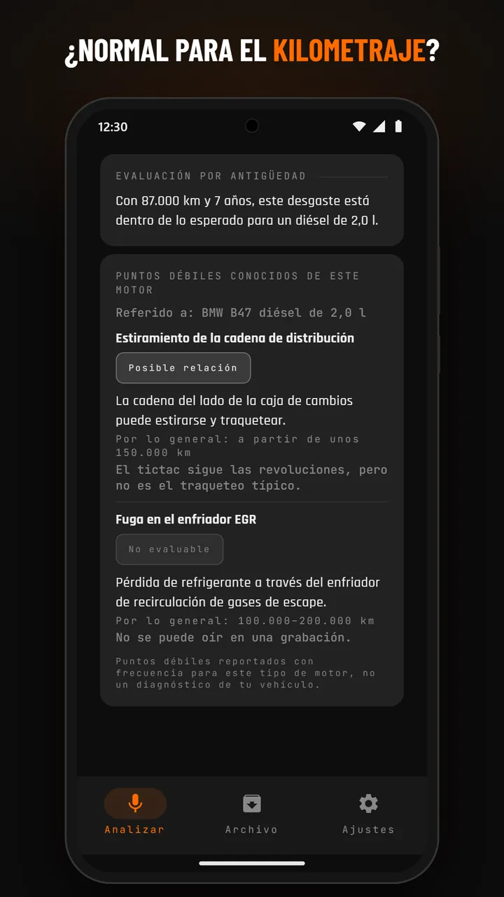 Resultado con detalle de desgaste