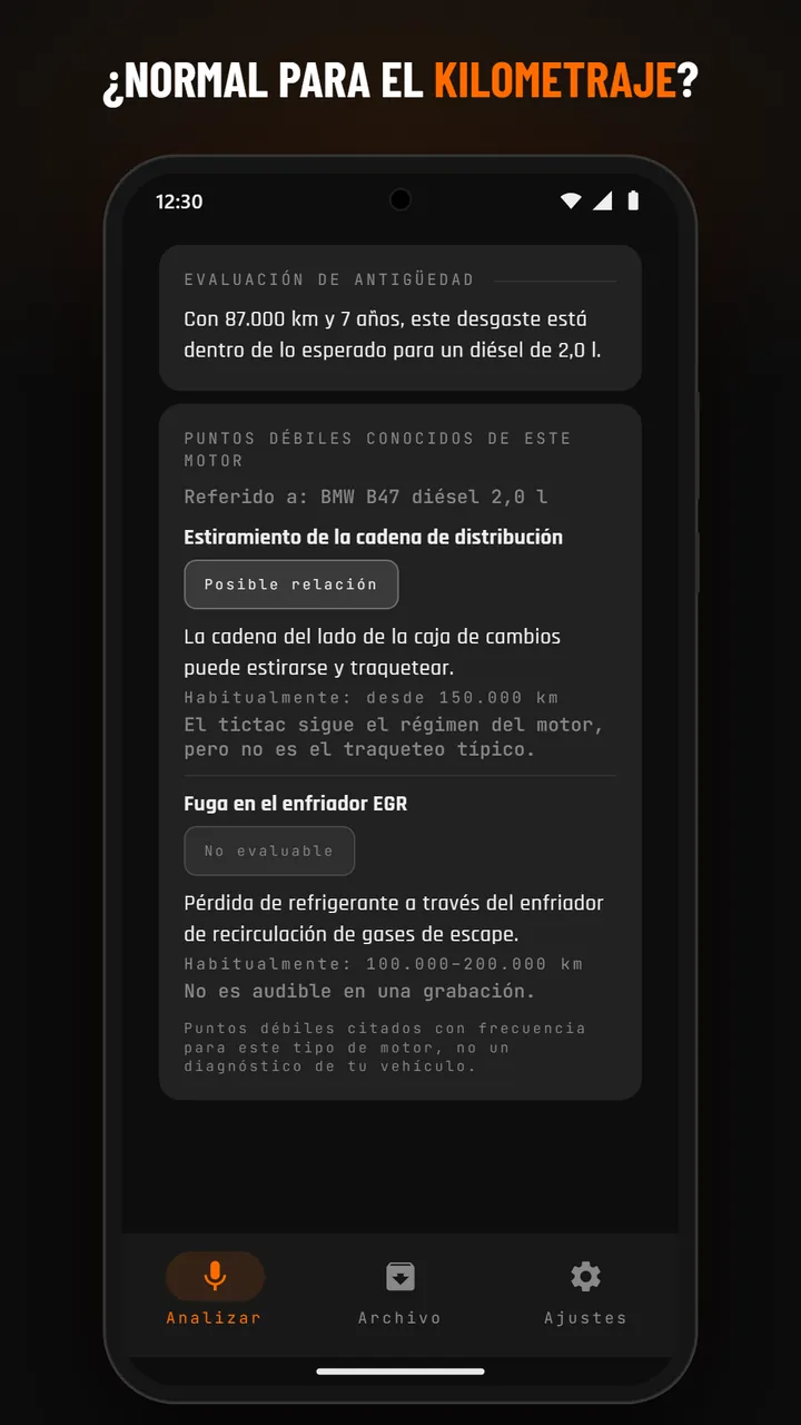 Resultado con detalle del desgaste