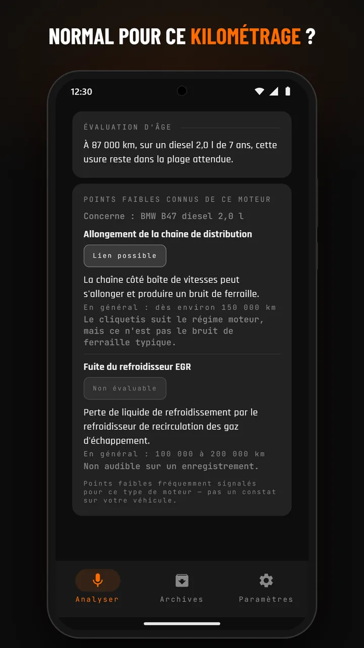 Résultat avec détail de l’usure