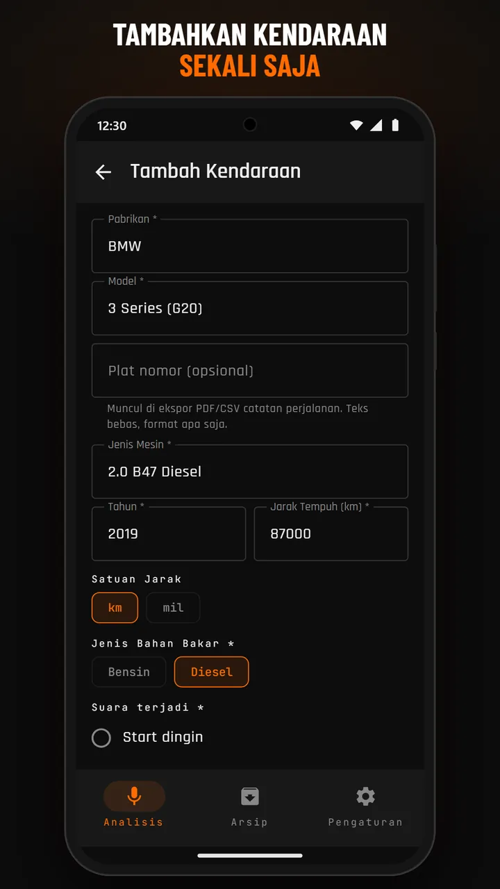 Formulir profil kendaraan