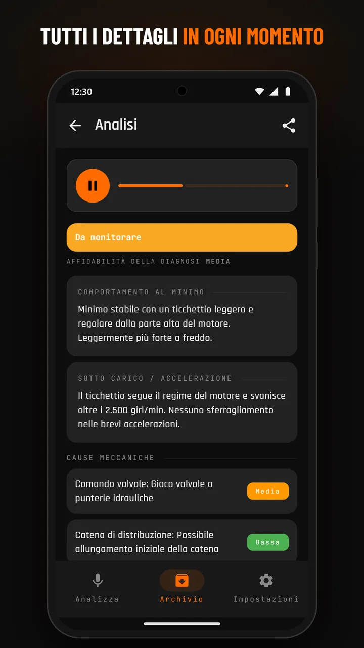 Dettaglio dell'archivio con audio