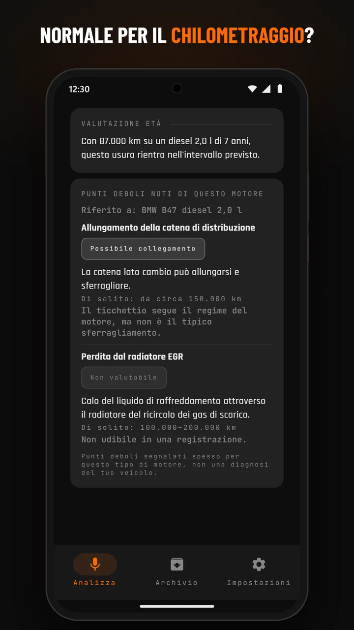 Risultato con dettaglio dell'usura