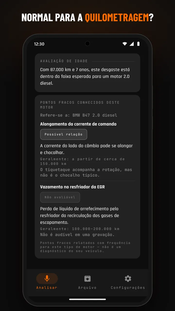Resultado com detalhes de desgaste